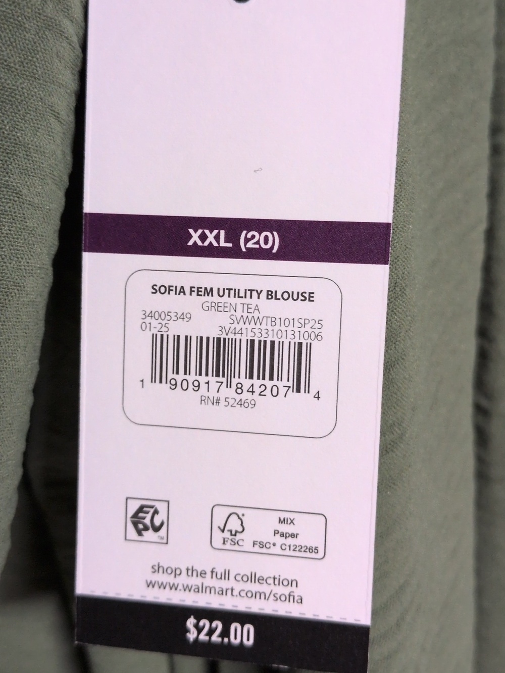 Sofia Jeans Olive Green Flowy Utility Blouse Size XXL (20), NWT - Picture 8 of 9